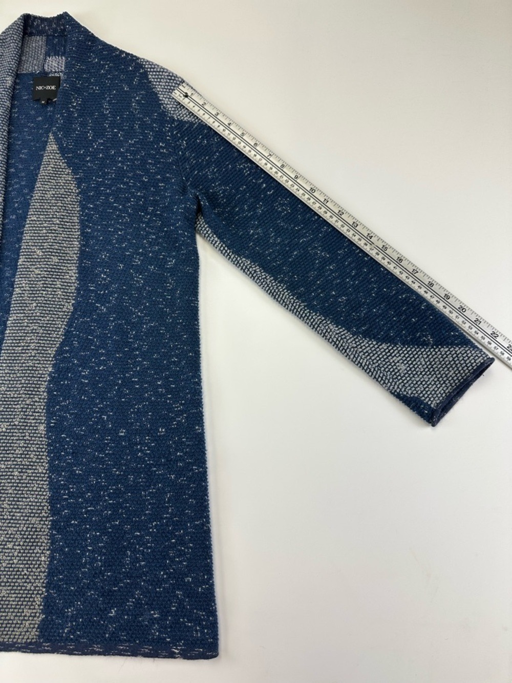 NIC+ZOE Blue Knit Cardigan Open Front Medium Textured Coastal Style Casual - Picture 7 of 11